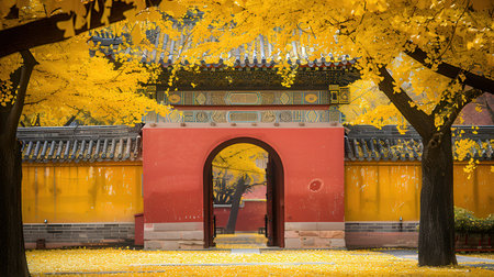 Ginkgo leaves in autumn at Beihai Park, Beijing, Chinaの素材