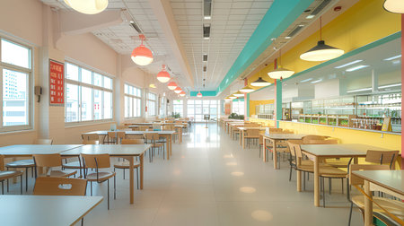 Interior of a cafe with tables and chairs. 3d renderingの素材