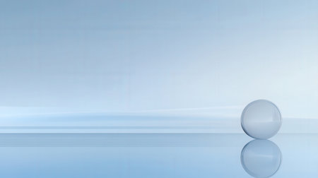 3d rendering of a crystal ball on a blue studio background.の素材