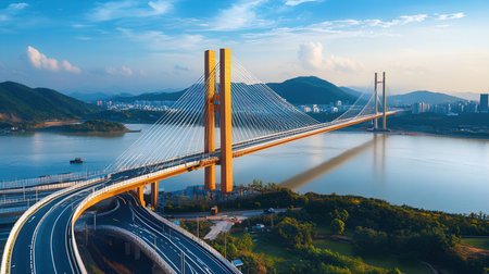 Suspension bridge over the river in Hong Kong, China.の素材
