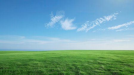 Green field and blue sky with white clouds. 3d render.の素材