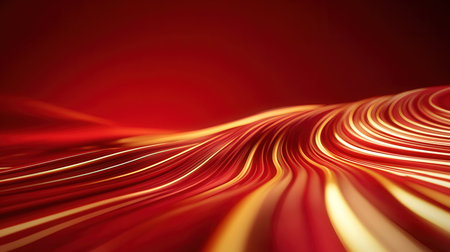 3d rendering of abstract background with blurred waves in red and gold colorsの素材