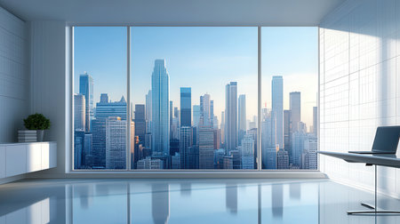 Office with panoramic windows and city view. 3D Renderingの素材