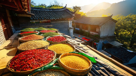 Chilli and beans in the old town of Dali, Yunnan, Chinaの素材