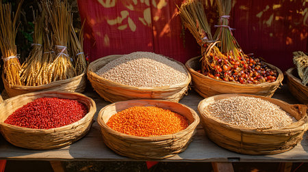 Assortment of beans and legumes for sale at a market in Chinaの素材