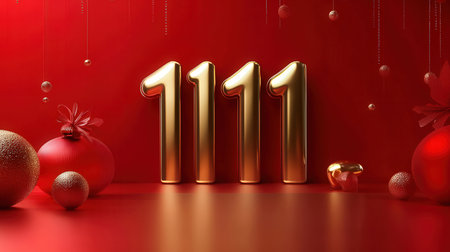 11st Years Anniversary Celebration Gold Color 3D Render Illustration Designの素材