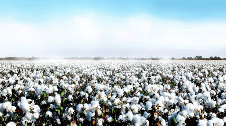 Cotton field ready for harvesting, panoramic view of cotton plantationの素材
