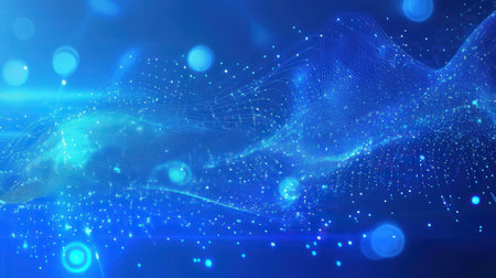 abstract blue background with particles and bokeh, 3d renderの素材