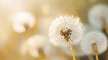 Dandelion flower in the morning light, soft focus background.の素材