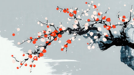 Japanese style cherry blossom. Watercolor painting. Vector illustration.の素材