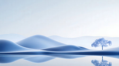 Winter landscape with a lonely tree on the horizon. 3d renderの素材