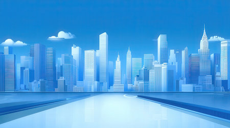 Cityscape with skyscrapers and blue sky. Vector illustration.の素材