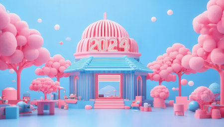 Happy new year 2014 celebration in pink and blue. 3d renderingの素材