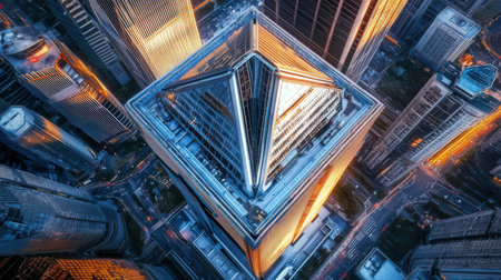 Aerial view of modern skyscrapers in Shanghai, China.の素材