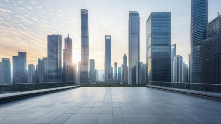 Empty square floor and modern skyscrapers in Shanghai,China.の素材