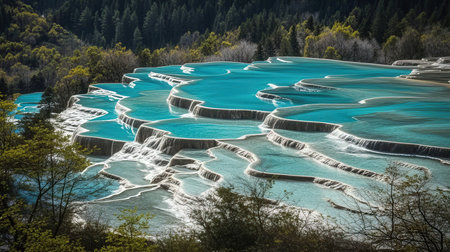 A view of the Travertine pools and terraces in the Italian Alpsの素材