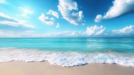Beautiful beach and tropical sea under blue sky at Seychellesの素材