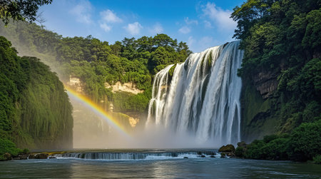 Rainbow over the waterfall at Iguazu Falls, Argentinaの素材