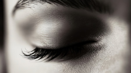 Close up of female eyes with eyelash extensions. Eyelash extension procedure.の素材