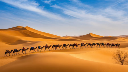 Caravan of camels in the Sahara desert, Morocco, Africaの素材