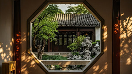 Chinese traditional style house in Humble Administrator's Garden, Beijing, Chinaの素材