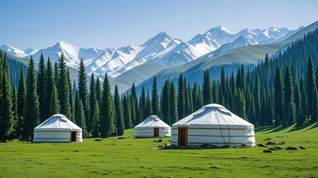Yurt in the mountains of Kyrgyzstan, Central Asiaの素材