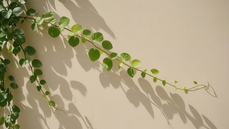 green ivy plant on the wall with shadow and light, copy spaceの素材