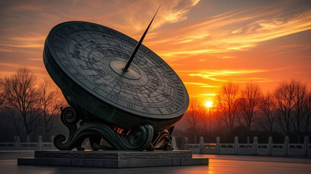 Sunset and sundial in the Forbidden City, Beijing, Chinaの素材