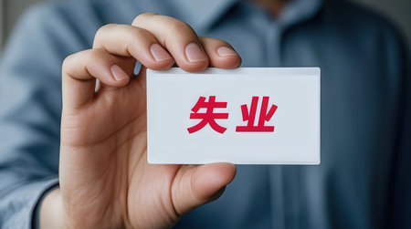 Closeup on businessman holding a business card with Chinese Yuan currency symbolの素材