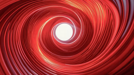 Abstract red tunnel with light in the center. 3D illustration.の素材