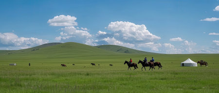 Mongolian horses on the grassland of the Mongolian steppeの素材