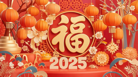 Happy Chinese New Year 2023. Year of the Dog. 3D renderingの素材