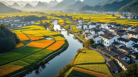 Aerial view of the village of Wuyuan, Jiangxi, Chinaの素材