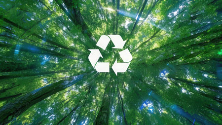 Recycling Symbol in the Green Forest, Concept of Environment Conservationの素材