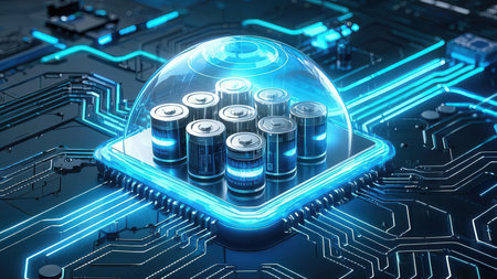Electronic circuit board with high tech batteries. 3D Renderingの素材