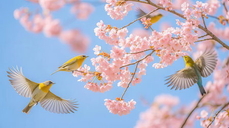 White-eye bird on Cherry Blossom and sakura in spring seasonの素材