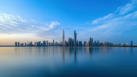Dubai skyline at sunset, United Arab Emirates. Dubai is the fastest growing city in the world.の素材
