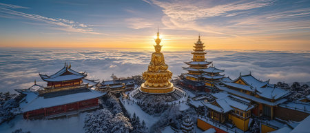Panoramic view of Gyeongbokgung palace in winter, Seoul, South Koreaの素材