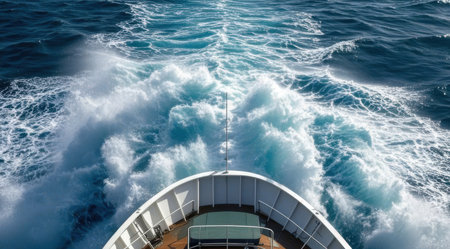 Foam on the stern of a cruise ship in the seaの素材