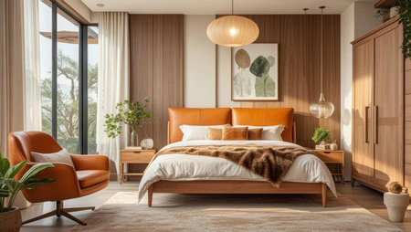 Interior of a modern bedroom. 3d rendering, 3d illustration.の素材