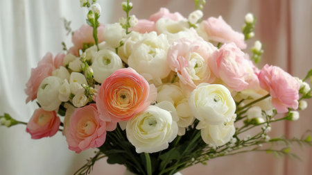 Ranunculus flowers bouquet in pink and white color.の素材