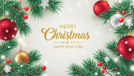 Merry Christmas and Happy New Year greeting card. Vector illustration.の素材