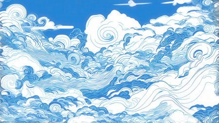 Hand drawn clouds in the blue sky. Vector illustration for your designの素材