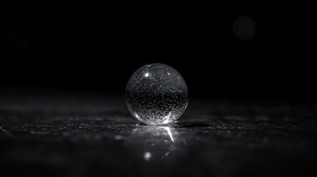 crystal ball on a black background, reflection in the water.の素材