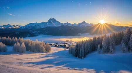 Sunset in the Dolomites, Italy. Winter landscape.の素材