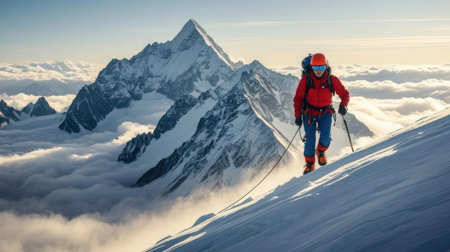 Mountaineer in Himalayas, Manaslu, Nepalの素材