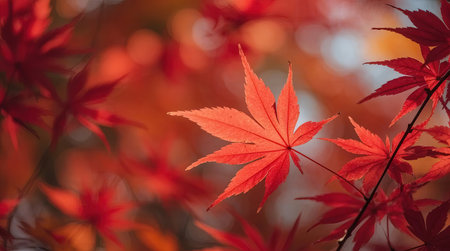 Red maple leaves in autumn season with copy space for your text.の素材