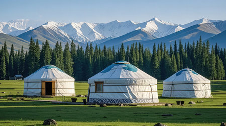 Mongolian yurt in the grassland, Kyrgyzstanの素材