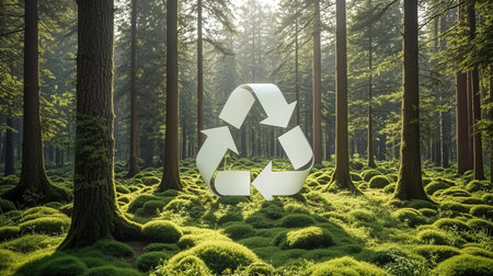Recycling symbol in the forest. 3D Rendering.の素材