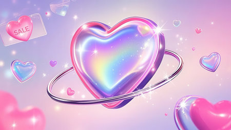 3D illustration of Valentine's Day background with hearts and rings.の素材